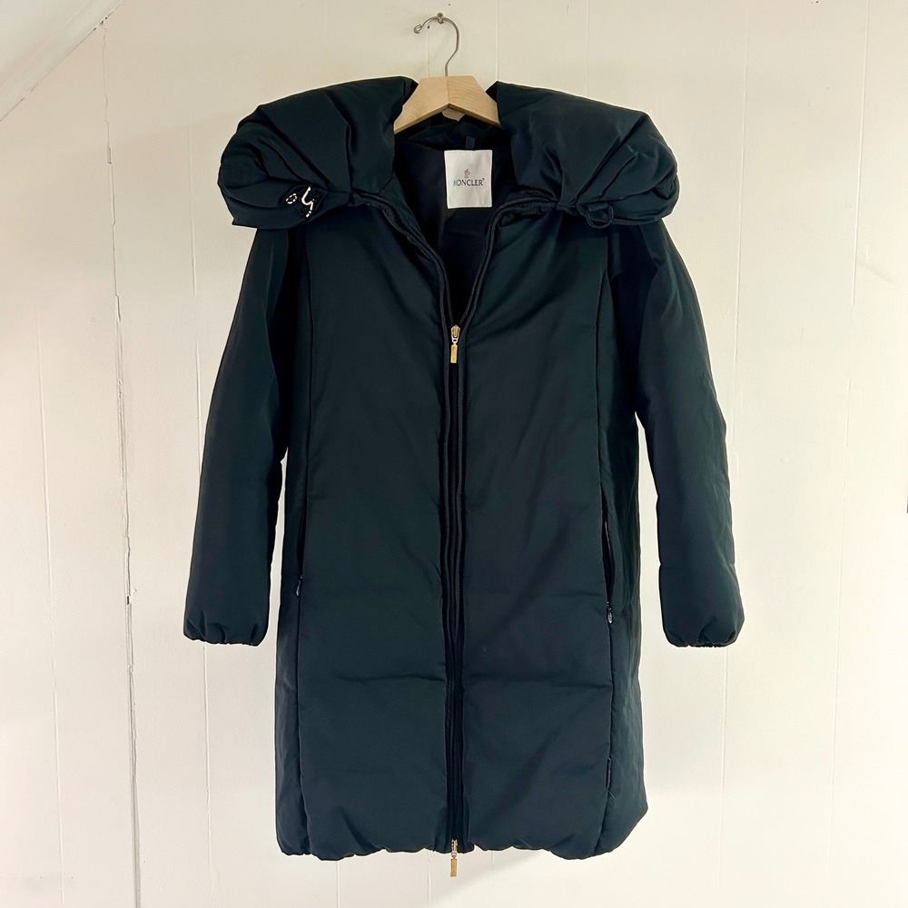 Moncler Puff Collar Hoodless Down Puffer Coat in Black sz 1 (US S)